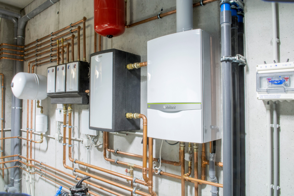een lucht-waterwarmtepomp in combinatie met een gascondensatieketel, thermische zonnepanelen en een zonneboiler